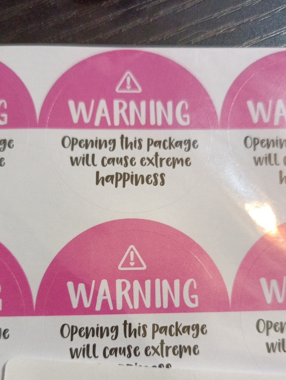 Pink "Warning: Opening This Package Will Cause Extreme Happiness" Sticker 120